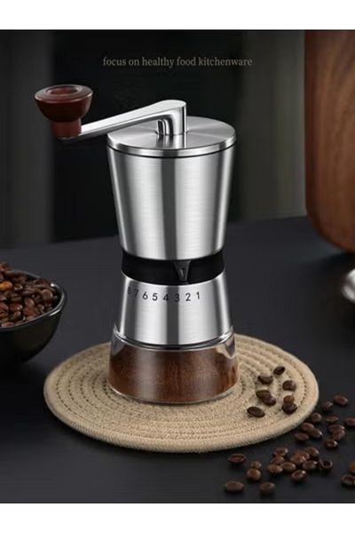 Drop Manual Coffee Grinder Stainless Steel with Ceramic Burrs 8 Adjustable Setting Portable Mill