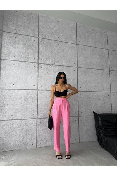 MRA Fashion    Pants Closed Pocket 3 Button Detail - Pink