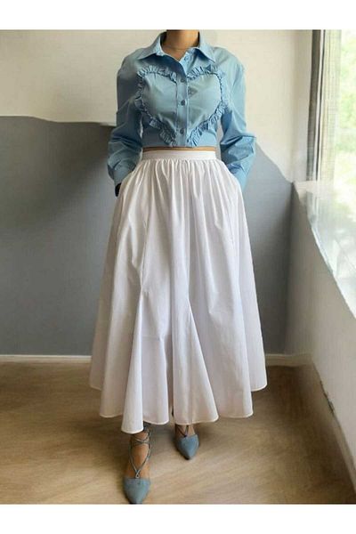 FK PYNAPPEL Flounced Poplin Midi Skirt