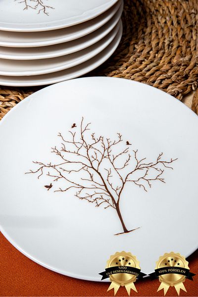 Heda Porselen Tree of Life Set of 6 Porcelain Cake Plates