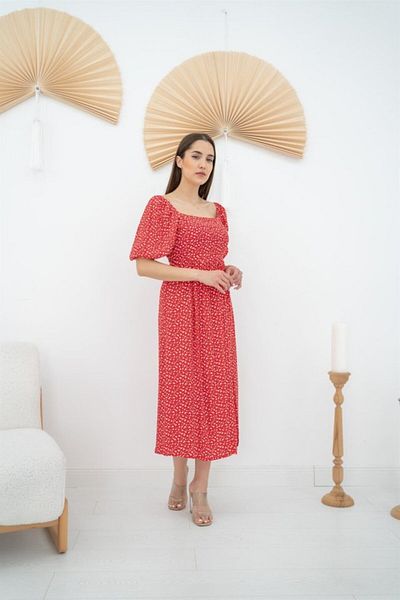 modaserdem Red Floral Patterned Dress