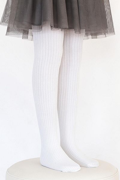 Daymod Girl's Rib Soft White Ribbed Bamboo Thick Winter Pantyhose