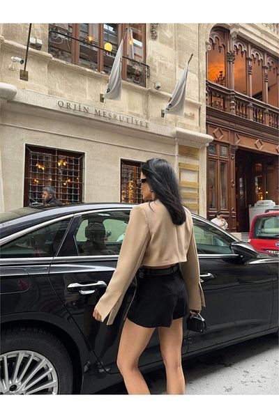 BEYD Beige Crop Jacket - with Tail and Tie Detail