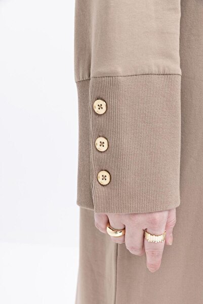 ALLDAY Mink-Cuff Thick Ribbed Button Detailed Lycra Plus Size Dress