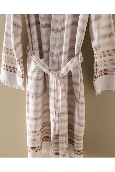 Madame Coco Guamod Kimono Cotton Unisex Bathrobe - White/Beige