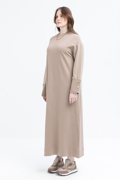 ALLDAY Mink-Cuff Thick Ribbed Button Detail Large Size Dress