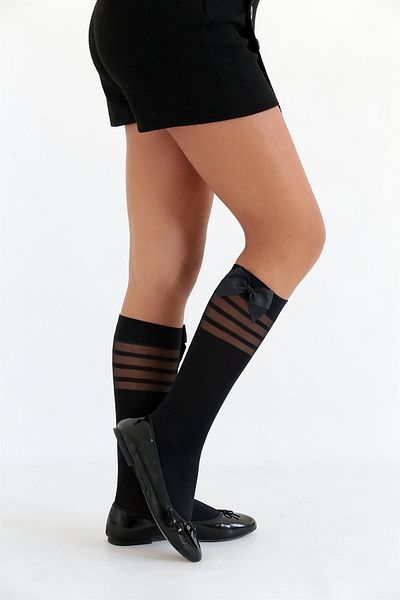 Daymod STRIPED CHILDREN'S KNEE BOTTOM SOCKS BLACK