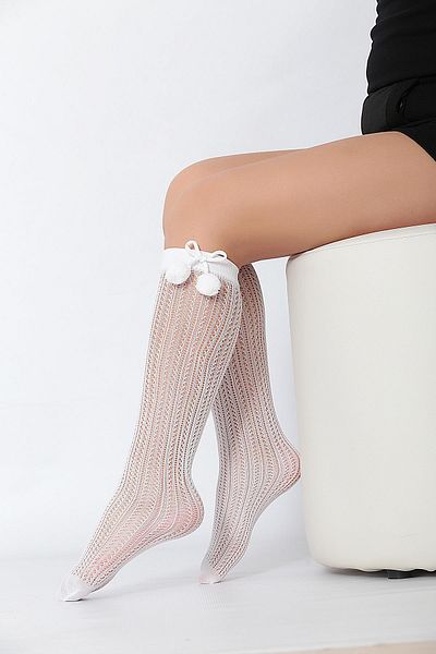Daymod Παιδικές κάλτσες μέχρι το γόνατο Fairy Pompom Mesh Λευκές