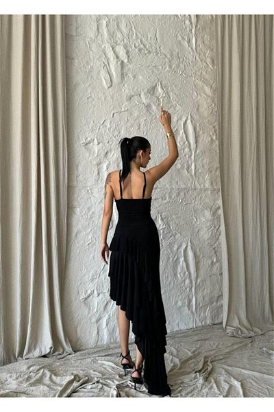 MRA Fashion Rose Dress Asymmetric Fold - Black