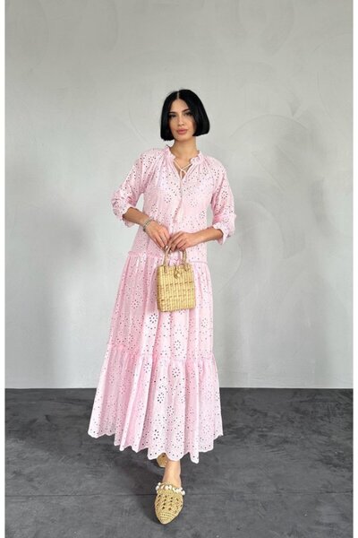 Viyamo Pembe Dantelli New Elbise