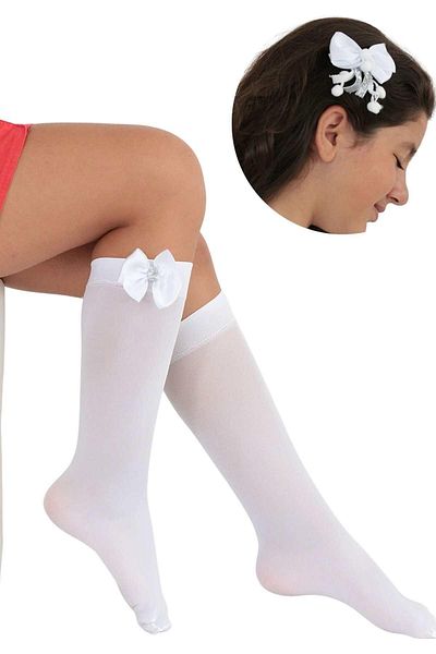 Daymod MAGNOLIA ACCESSORY & BUCKLE SET CHILDREN'S KNEE BOTTOM SOCKS WHITE