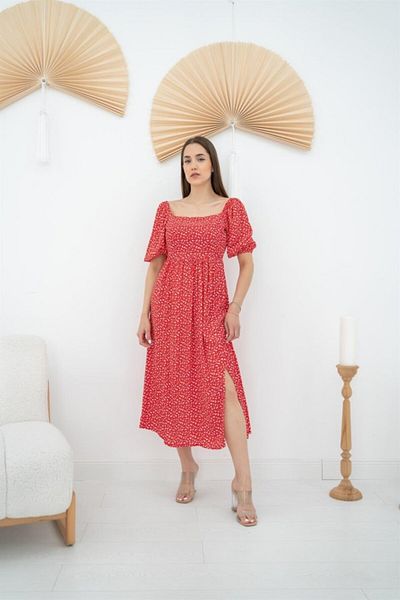modaserdem Red Floral Patterned Dress