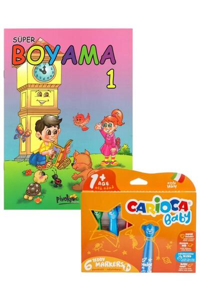 CARIOCA Süper Jumbo Teddy Keçeli Kalem 6 Renk Ve Boyama Kitabı Set