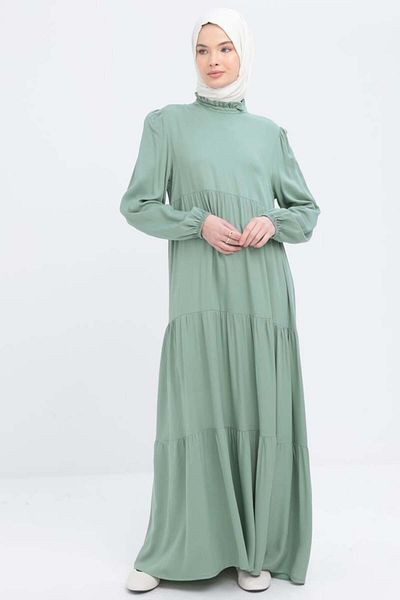ALLDAY Mint-Colored Ruffle Detailed Shirred Dress