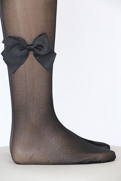 Daymod Tulle Mesh Bow Kids Pantyhose Black