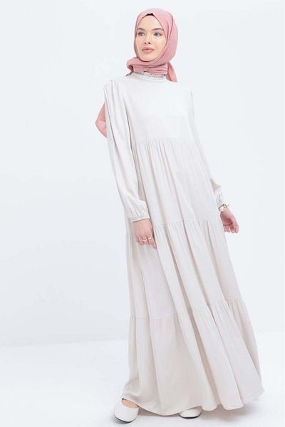 ALLDAY Ruffle Detailed Shirred Dress with Stone Collar