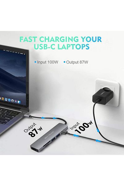 Buy and Bill USB C Hub Multiport Adapter 6 in 1 Portable Space Aluminum Dongle with 4K HDMI Output