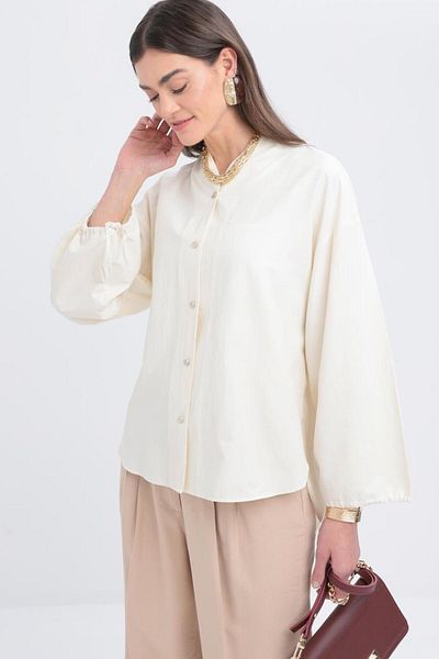 ALLDAY Ecru-Buttoned Shirt with Gathered Sleeves
