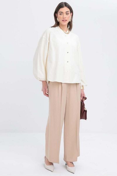 ALLDAY Ecru-Buttoned Shirt with Gathered Sleeves