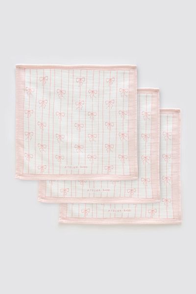 Atelier Babbi Set of 3 Mouth Cloths - Ribbon and Pink