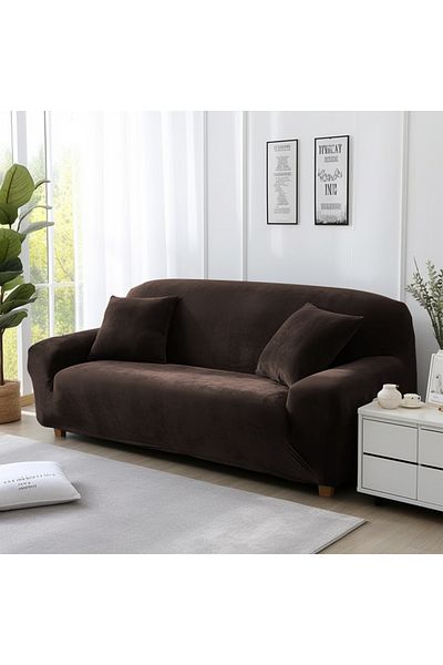 Choice 1seat (90-140cm) Coffee Velvet Sofa Cover Thick Elastic 1/2/3/4 Seater Sofa Cover for Living Room Ve