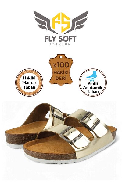 FLY SOFT Milano Δερμάτινες Γυναικείες Παντόφλες - Χρυσές