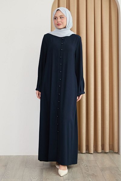 InStyle Boydan Beaded Buttoned Navy Blue Ferace