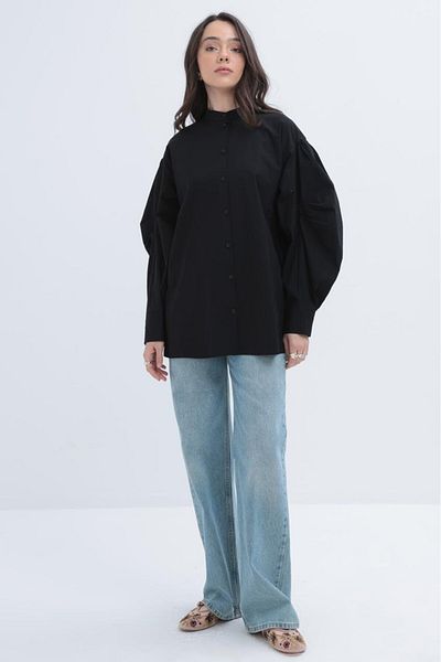 ALLDAY Πουκάμισο με πλισέ Lycra Poplin με μαύρη λεπτή ζώνη