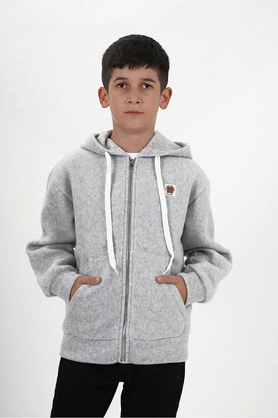 HayKids Boy's Three Thread Fabric Hooded Zippered Cardigan