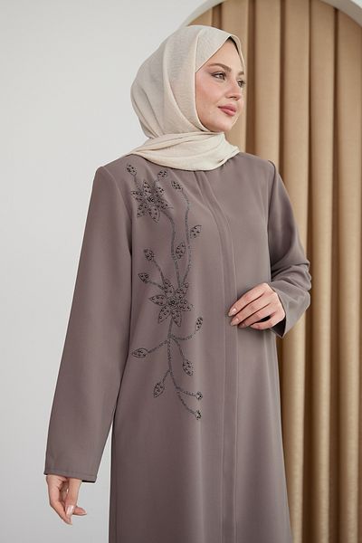 InStyle Γυαλιστερό Beige Ferace με πέτρες με χάντρες