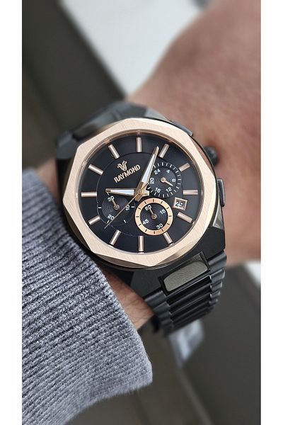 Raymond Rym-81654 Raymond Men's Wristwatch - Stainless Steel Case and Band - 2 Years Warranty
