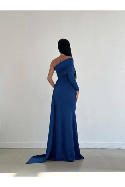 Emirela One Sleeve Strapless Collar Evening Dress