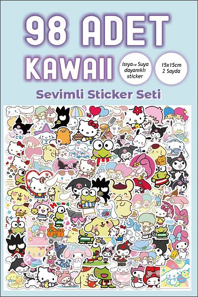 Piksel Grafik Kawaii 98Pcs Waterproof Sticker Set - Planner Laptop Phone Notebook Sticker