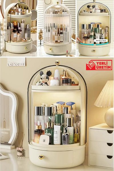 Bayev Glow Display Case 360 Swivel Stand Drawers Shelf with Chamber Makeup Cosmetic Organizer
