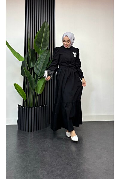 PARQAURA BÜRÜMCÜK KUMAŞTAN TERLETMEYEN RAHAT KESİM İÇ GÖSTERMEYEN FİYONK DETAYLI ŞIK RAHAT ELBİSE