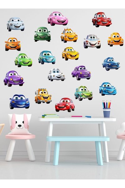 LİPYOS Cute Vehicles, Cheerful, Eyed, Smiling Vehicles Children's Room Wall Sticker Sticker