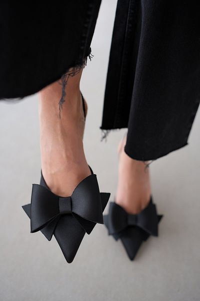 selinshoes Helen Bow Detailed Satin Women's Stiletto - Black