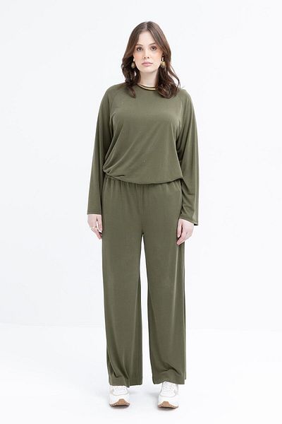ALLDAY Pantaloni largi kaki-mărime mare cu talie elastică