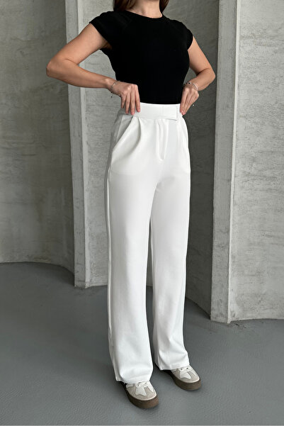 macharel jeans White Women's Lycra Velcro Closure Palazzo Trousers