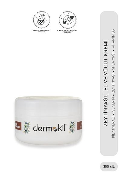 Dermokil Hand Face and Body Care Cream 300 ml Natural Olive Oil & Clay Moisturizer
