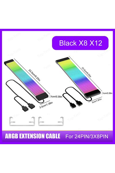 Choice كابل تمديد طاقة اللوحة الأم 8/24 سنًا أسود X8 X12 5 فولت 3 سنون Argb Sync PC كابل تمديد طاقة اللوحة الأم 8/24 سنًا شريط LED مرن