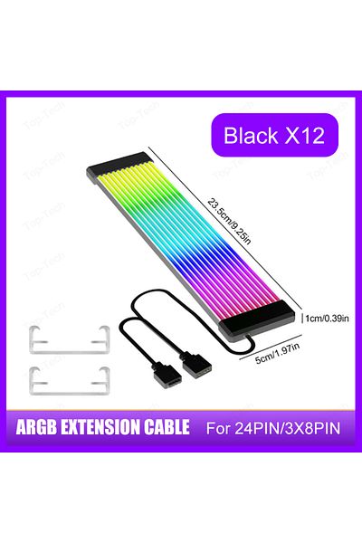 Choice كابل تمديد طاقة اللوحة الأم 8/24 سنًا أسود X12 5 فولت 3 سنون ARGB Sync PC كابل تمديد طاقة اللوحة الأم 8/24 سنًا شريط LED مرن Li