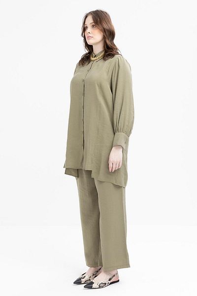 ALLDAY Khaki-Slit Detailed Large Size Modal Trousers Suit
