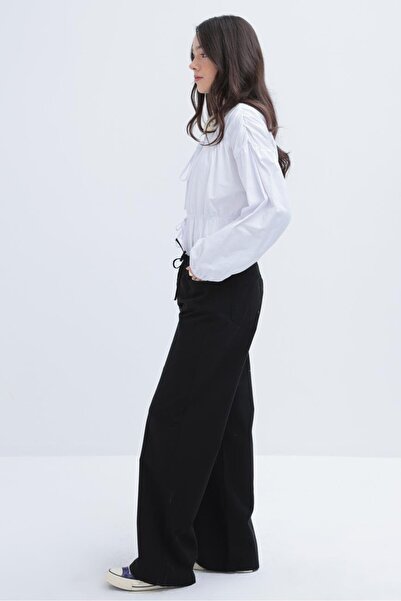 ALLDAY Siyah-likralı Geniş Paça Gabardin Pantolon