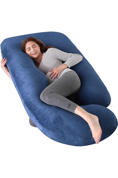 COOYA Pregnancy Pillows, U Shaped Full Body Maternity Pillow with Removable Washable Velvet Cover, Blue