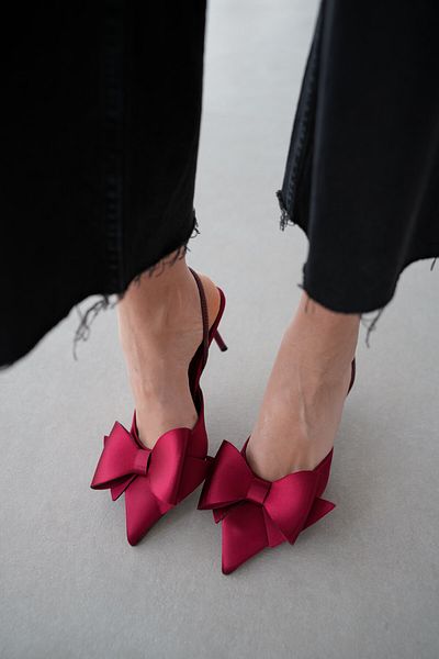 selinshoes Stiletto de damă din satin cu fundă Helen - Roșu Claret