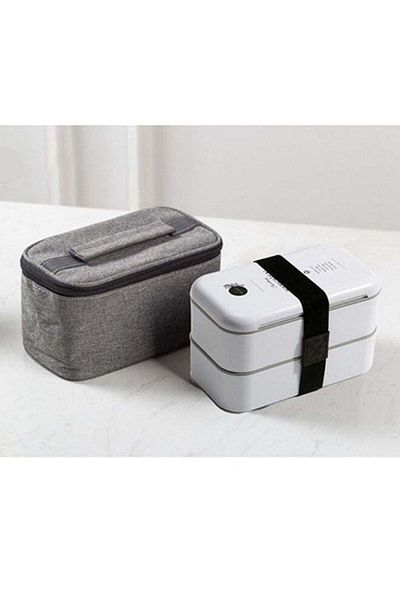 COOYA Double Deck Lunch Box, Health Food Cartridge Storage Bag, Food Container for Children (White)
