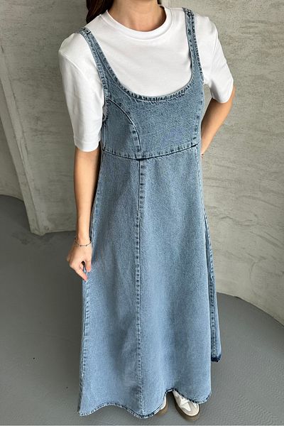 macharel jeans Rochie lungă din denim cu bretele