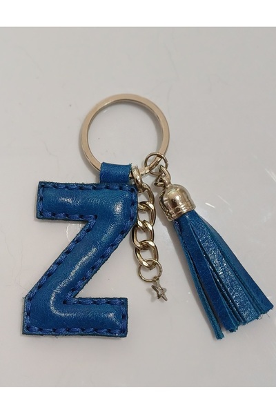Durush Collection Real Leather Blue Letter "Z" Keychain