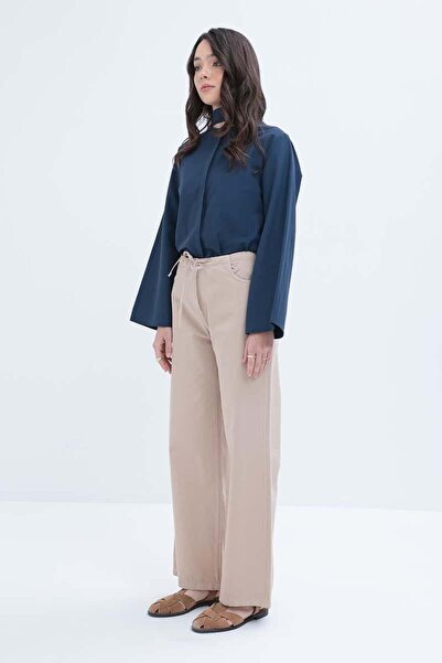 ALLDAY Beige-Lycra Wide Leg Gabardine Trousers